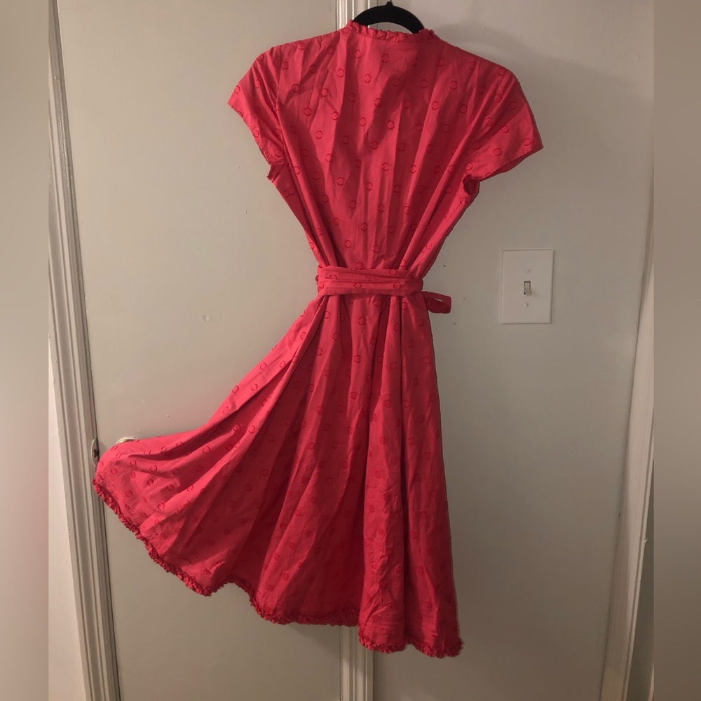 Borden Pink polka dotted wrap around waist-tie dress - Picture 3 of 6